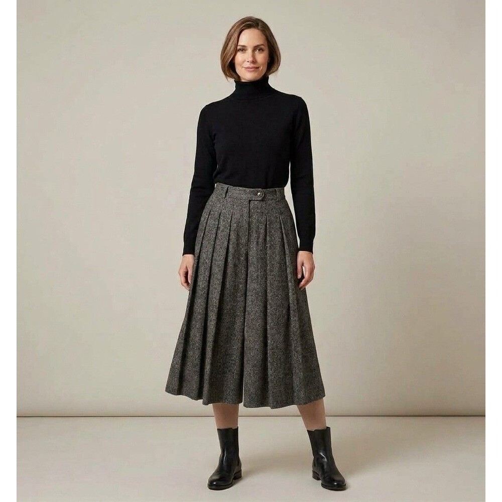 Vintage Wool Blend Wide Leg Pleated Palazzo Culottes Gray EUR38